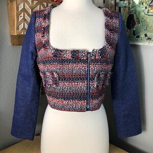 CARVEN Cropped Jacket Women's size 6 Red White & Blue Boucle Denim NEW